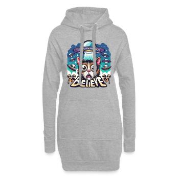 Lustiges Außerirdischer Alien Believe - Hoodie-Kleid - Grau meliert - Vorne