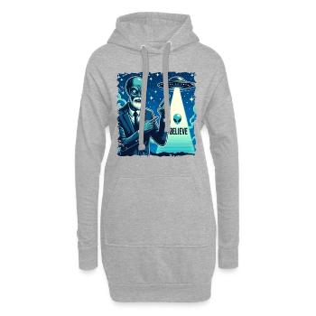 Lustiges Außerirdischer Alien Believe - Hoodie-Kleid - Grau meliert - Vorne