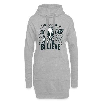 Lustiges Außerirdischer Alien Believe - Hoodie-Kleid - Grau meliert - Vorne