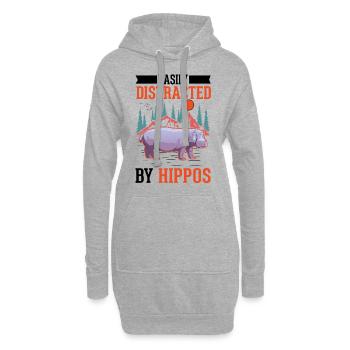 Facilement distrait par les hippopotames Hippopotame Hippopotame - Sweat-shirt à capuche long Femme - gris chiné - Devant