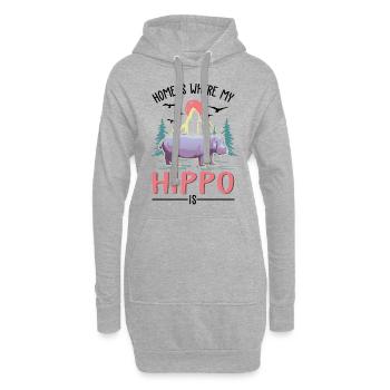 La maison est là où se trouve mon hippopotame, hippopotame - Sweat-shirt à capuche long Femme - gris chiné - Devant