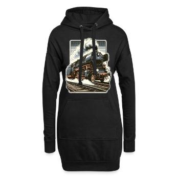 Illustration einer klassischen Dampflok - Hoodie-Kleid - Schwarz - Vorne