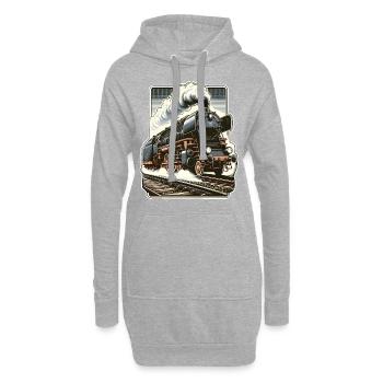 Illustration einer klassischen Dampflok - Hoodie-Kleid - Grau meliert - Vorne
