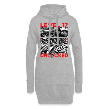Niveau d’anniversaire 17 Débloqué Gaming & Gamer - Sweat-shirt à capuche long Femme - gris chiné - Devant