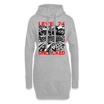 Birthday Level 74 Unlocked Gaming & Gaming - Hoodie Dress - heather grey - Front