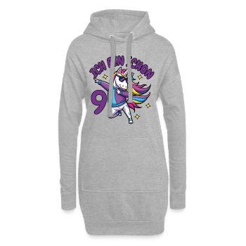 ich bin schon 9 Geburtstags Geschenk Mädchen shirt - Hoodie-Kleid - Grau meliert - Vorne