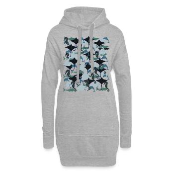 Ray, shark, dolphin, sea turtle, seahorse - Hoodie Dress - heather grey - Front