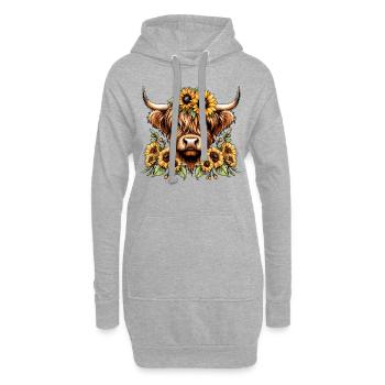 Schottisches Hochlandrind Sonnenblume - Hoodie-Kleid - Grau meliert - Vorne