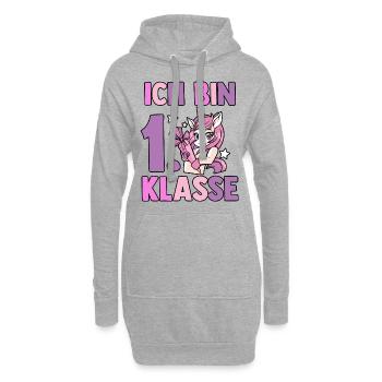 Einhorn Erste Klasse Schulkind Schulbeginn Einschu - Hoodie-Kleid - Grau meliert - Vorne