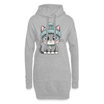 Chat mignon mignon bébé enfants animal dessin animé - Sweat-shirt à capuche long Femme - gris chiné - Devant