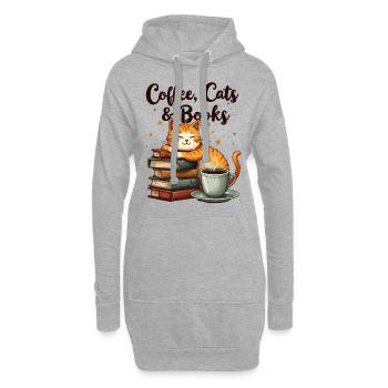 Kaffee, Katze, Buch, & Lesen, Kaffeeliebhaber - Hoodie-Kleid - Grau meliert - Vorne