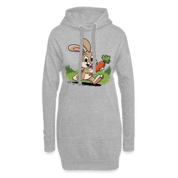 Schneller Hase mit Möhre - Hoodie-Kleid - Grau meliert - Vorne