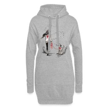 Bandeau de cœur entre l’homme et le chien - Sweat-shirt à capuche long Femme - gris chiné - Devant
