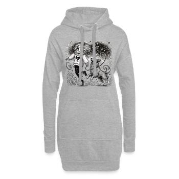 Magischer Moment zwischen Mensch und Hund - Hoodie-Kleid - Grau meliert - Vorne