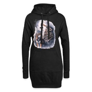 Wölfe & Vollmond – Mystische Wildnis - Hoodie-Kleid - Schwarz - Vorne