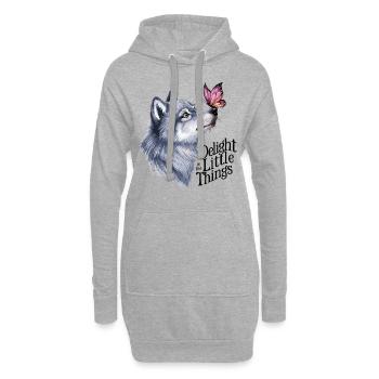 Wolf & Schmetterling – Genieße die kleinen Dinge - Hoodie-Kleid - Grau meliert - Vorne