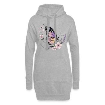 Papillon et fleurs au printemps - Sweat-shirt à capuche long Femme - gris chiné - Devant