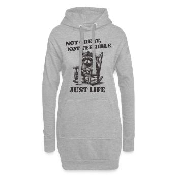 Lustiger Waschbär Spruch – Just Life - Hoodie-Kleid - Grau meliert - Vorne
