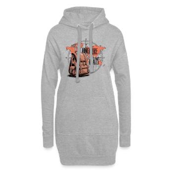 Adventure Awaits – Kompass & Rucksack - Hoodie-Kleid - Grau meliert - Vorne