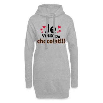 je veux du chocolat - Sweat-shirt à capuche long Femme - gris chiné - Devant