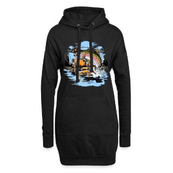 Regenbogenforellenfliegenfischen drucken - Hoodie-Kleid - Schwarz - Vorne