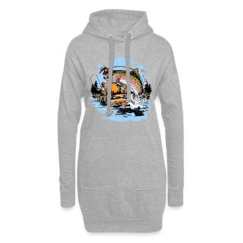 Imprimé pêche à la mouche truite arc-en-ciel - Sweat-shirt à capuche long Femme - gris chiné - Devant