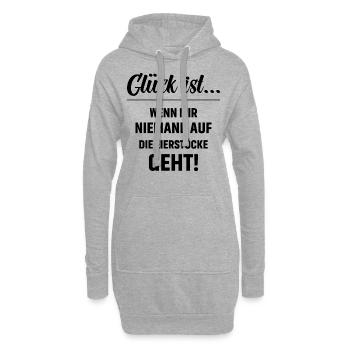 Glück ist wenn mir niemand auf die Eierstöcke geht - Hoodie-Kleid - Grau meliert - Vorne