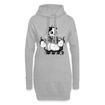 Border Collie und Schafe - Hütehund - Hoodie-Kleid - Grau meliert - Vorne