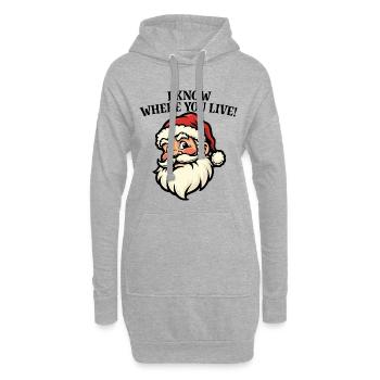 Ich weiß, wo du wohnst – Weihnachtsmann - Hoodie-Kleid - Grau meliert - Vorne