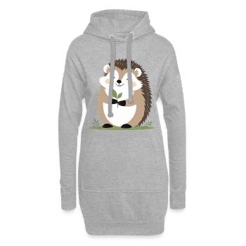 Süßer Igel mit Blatt - Hoodie-Kleid - Grau meliert - Vorne