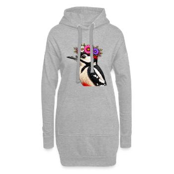 Specht mit Blumenschmuck  - Hoodie-Kleid - Grau meliert - Vorne