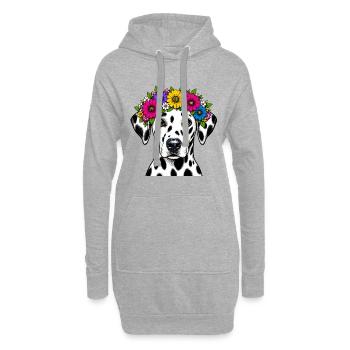 Dalmatiner mit Blumenkrone - Hoodie-Kleid - Grau meliert - Vorne