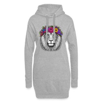 Löwenkopf mit Blumenkranz - Hoodie-Kleid - Grau meliert - Vorne
