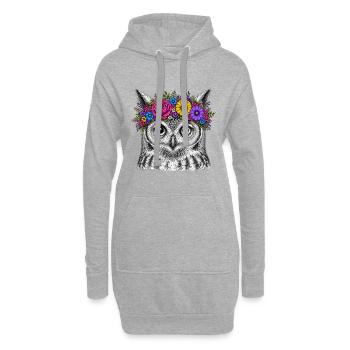 Eulenkopf mit Blumenkrone - Hoodie-Kleid - Grau meliert - Vorne