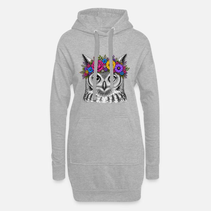 Eulenkopf mit Blumenkrone - Hoodie-Kleid - Grau meliert