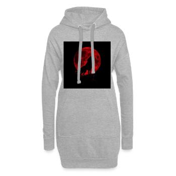Loup hurle sous Lune Rouge - Sweat-shirt à capuche long Femme - gris chiné - Devant