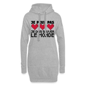 je peux pas je dois sauver le monde. jeux vidéo. - Sweat-shirt à capuche long Femme - gris chiné - Devant