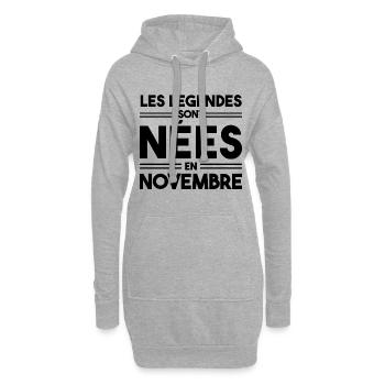les légendes sont nées en novembre - Sweat-shirt à capuche long Femme - gris chiné - Devant