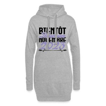 Annonce grossesse. bientôt Maman Novembre 2023.mam - Sweat-shirt à capuche long Femme - gris chiné - Devant