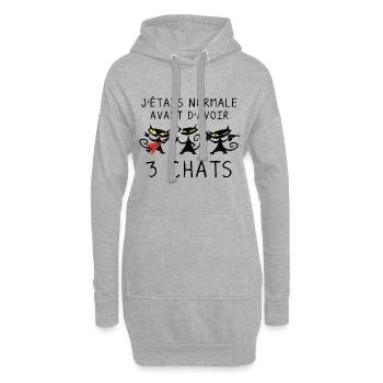 J étais normale avant 3 chats noirs - Chats Drôles - Sweat-shirt à capuche long Femme - gris chiné - Devant