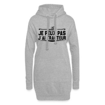 Je peux pas j'ai tracteur. Cadeau ferme - Sweat-shirt à capuche long Femme - gris chiné - Devant