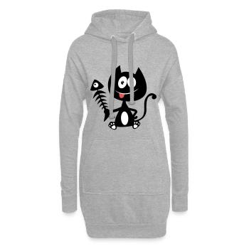 Chat gourmand, mangeur de poisson ! Humour de chat - Sweat-shirt à capuche long Femme - gris chiné - Devant
