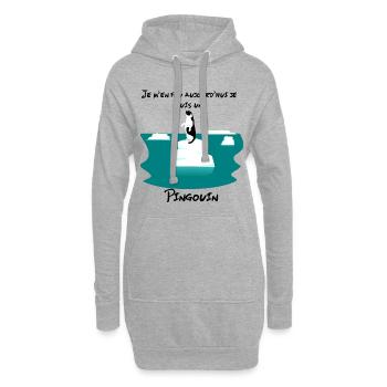 Je m'en fou aujourd'hui je suis un pingouin ! - Sweat-shirt à capuche long Femme - gris chiné - Devant
