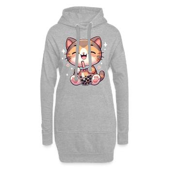 Katzen trinken Bubble Tea kawaii Boba Katze - Hoodie-Kleid - Grau meliert - Vorne