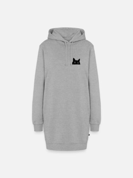 Guckende Katze schwarz - Hoodie-Kleid - Grau meliert