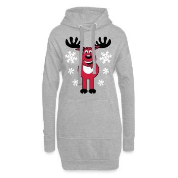 Cerf Rudolph caractère et neige de bande dessinée - Sweat-shirt à capuche long Femme - gris chiné - Devant