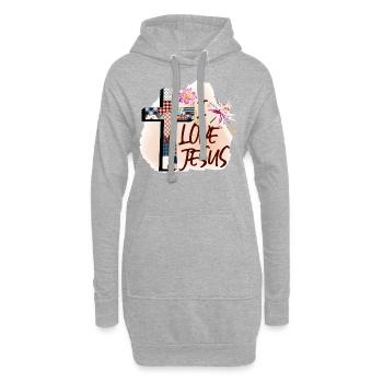 J’aime Jésus Tissus - Sweat-shirt à capuche long Femme - gris chiné - Devant