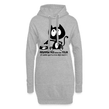 Chat noir mignon demande la nourriture ! humour - Sweat-shirt à capuche long Femme - gris chiné - Devant