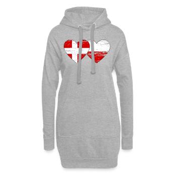 Danemark Pologne drapeau coeur utilisé - Sweat-shirt à capuche long Femme - gris chiné - Devant