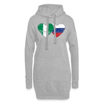 Nigeria Russie Drapeau Coeur Utilisé - Sweat-shirt à capuche long Femme - gris chiné - Devant
